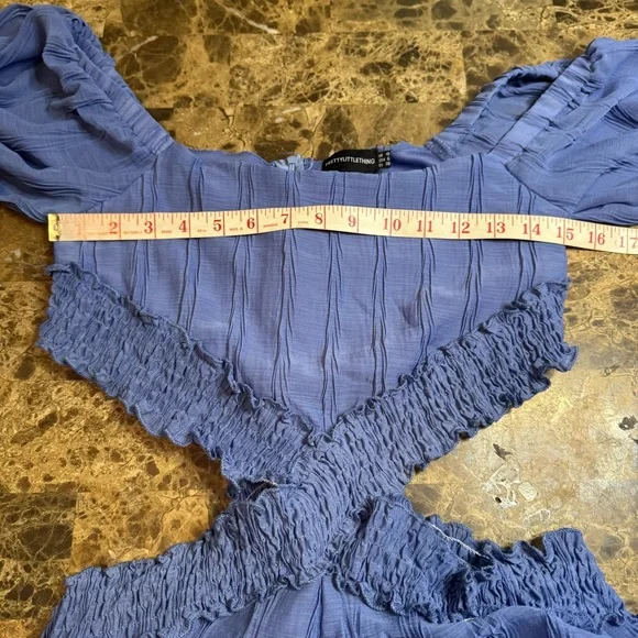 Pretty Little Things Cut Out Romper Size 10 Blue Line Elastic Waistband Boho - Picture 3 of 8